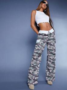 Hauture 迷彩印花可摺疊腰身褲子 - 彩色 - 查看 1