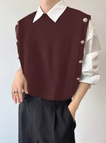 Manfinity Hypemode Lỏng lẻo Nam Có nút Áo len vest ( Áo sơ mi Không bao gồm ) - Màu Đỏ Sâu - Xem 4