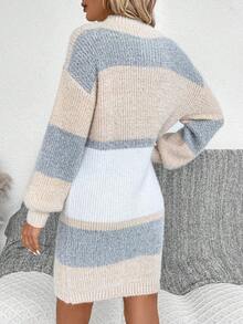 SHEIN Essnce Color Block Drop Shoulder Sweater Dress Without Belt - Multicolor - View 2