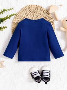 SHEIN 男嬰卡通長頸鹿&字母圖案上衣