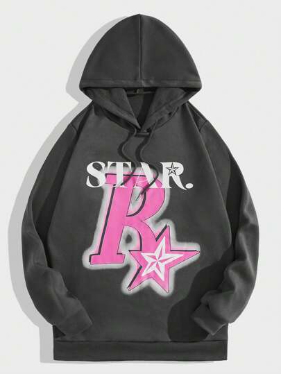 Street Life هودي نجمة & بطباعة أحرف رباط مبطن حراري للرجال