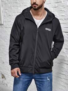 Manfinity Hypemode Nam Plus Đồ họa Chữ cái Dây kéo Dây rút áo có mũ Áo khoác - màu đen - Xem 3