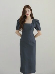 DAZY 女性泡泡袖洋裝 - 灰色 - 查看 3