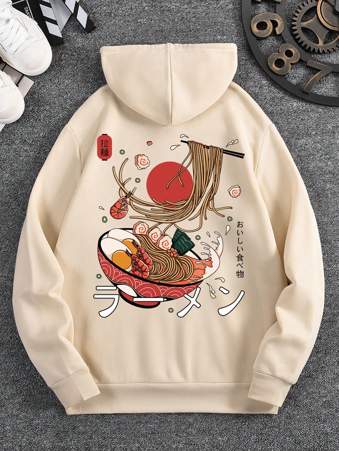 Manfinity Dauomo Men Japanese Letter & Noodle Graphic Drawstring Thermal Lined Hoodie