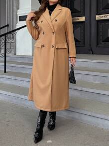 SHEIN Clasi Hơn Cổ áo Đôi ngực Chi tiết về Flap Áo khoác - màu nâu - Xem 3