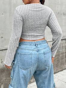 Flirla Plus Hanky Hem Tee - Light Grey - View 2