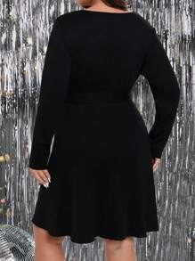 SHEIN LUNE Hơn Dây kéo phía trước Khóa thắt lưng Đầm - màu đen - Xem 2