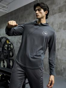 男士字母图案抽绳运动卫衣 - 深灰色 - 查看 1