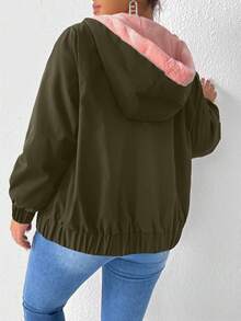 Calvaya Plus Teddy Lined Hooded Jacket - Army Green - View 2