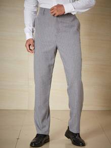 Calvornis Men Plus Striped Print Slant Pocket Suit Pants