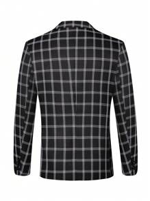 Manfinity Mode 1pc Men's Plaid Notched Collar Single Breasted Suit - Black and White - View 2
