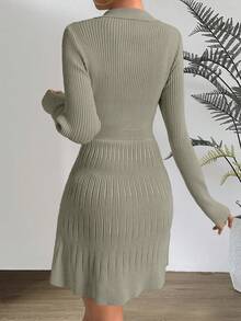SHEIN Essnce 素色條紋針織毛衣洋裝 - 綠色 - 查看 2