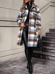 SHEIN LUNE In kẻ sọc Túi có nắp Thả vai Áo khoác - Nhiều màu - Xem 3