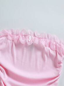 Sweetra 2 piezas Top bandeau con encaje en contraste fruncido lateral - Multicolor - Ver 5