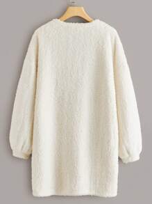 SHEIN EZwear Jersey Teddy Con Cuello En V Y Hombros Caídos Para Tallas Grandes - Beis - Ver 2