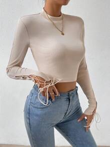 Zolique 小高領綁帶袖短款T恤