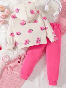 SHEIN 女小童字母和愛心圖案連帽衫和運動褲