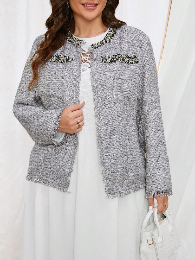 Plus Size Fur-Edged Woolen Coat