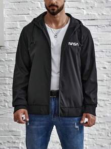 Manfinity Hypemode Nam Plus Đồ họa Chữ cái Dây kéo Dây rút áo có mũ Áo khoác - màu đen - Xem 4