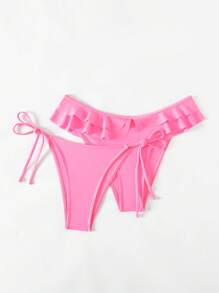 SHEIN Swim Summer Women's Ruffle Edge Tie Side Bikini Bottoms, 2pcs/Set - Pink - View 3