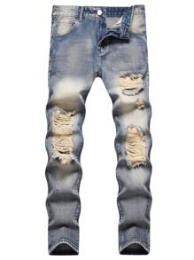 Nam Quần jean Bông Rách Frayed Rửa thuốc tẩy - Rửa trung bình - Xem 1