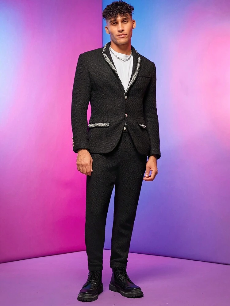 Men Lapel Neck Single Breasted Blazer & Suit Pants