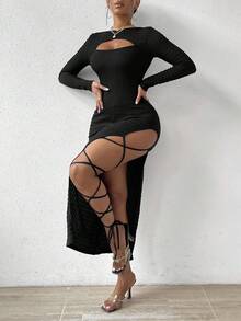 SHEIN SXY Cut Out Split Thigh Dress - Black - View 3