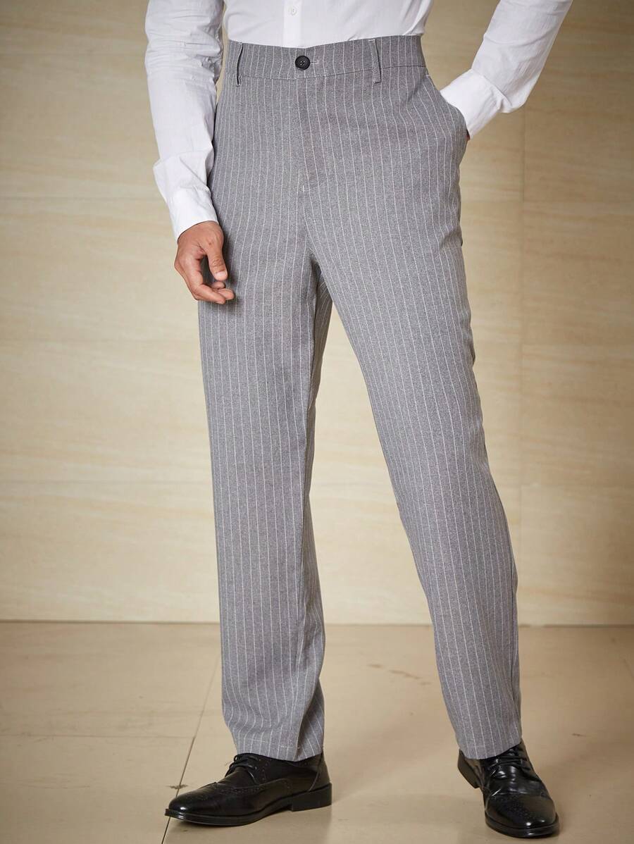 Calvornis Men Plus Striped Print Slant Pocket Suit Pants