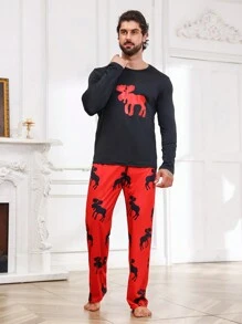 Hombres Conjunto de pijama con estampado de animal - Negro - Ver 5