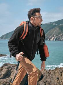 In My Nature In My Nature Men Solid Zip Up Pocket Patched Teddy Jacket
