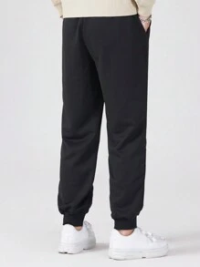 ROMWE MEN Goth 男士交叉&字母圖案腰部抽繩衛褲 - 黑色 - 查看 2