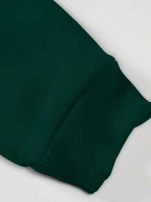 Manfinity Homme 男士手圖案落肩袖運動衫 - 墨綠色 - 查看 3