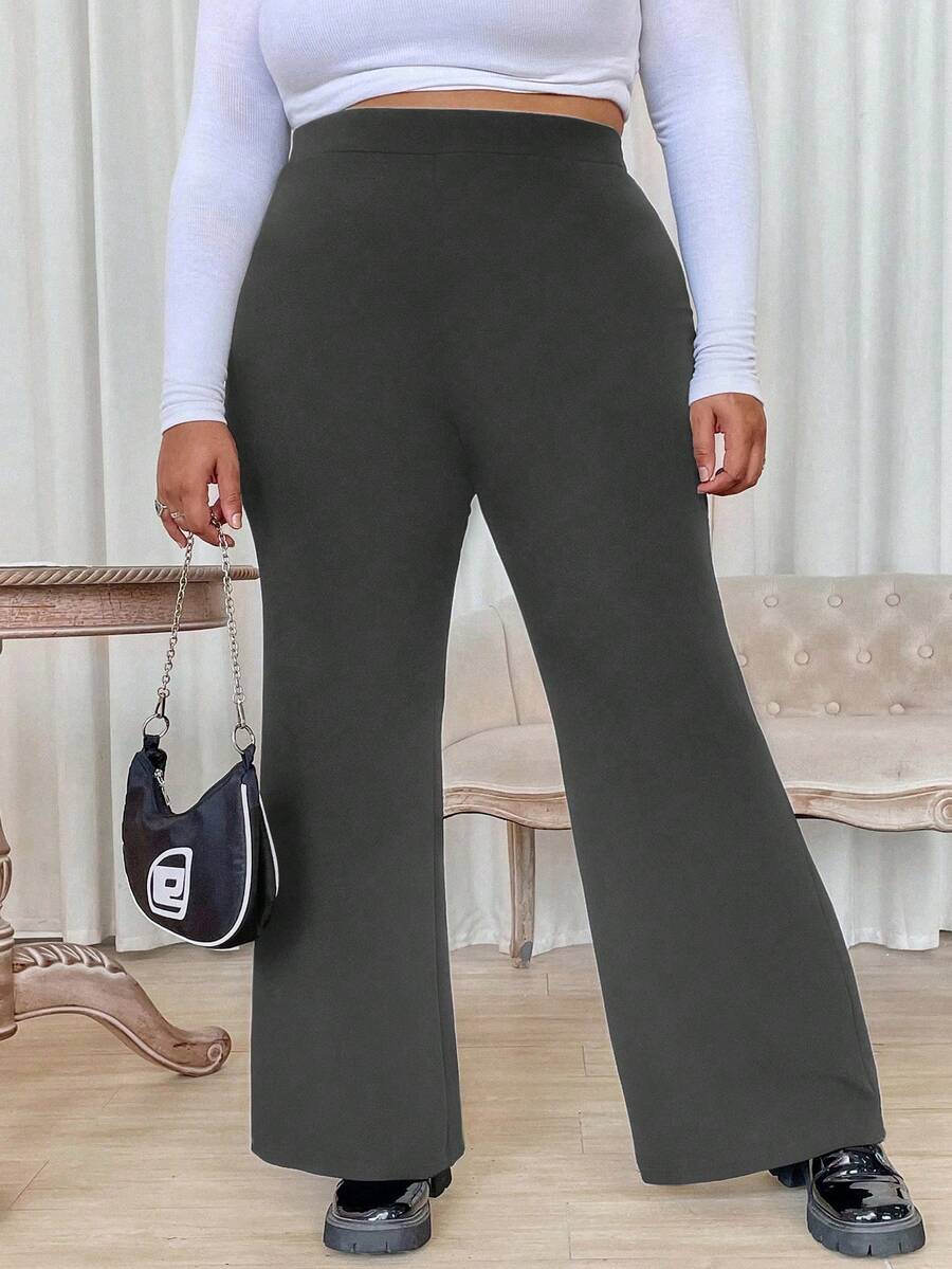 Calvaya Plus High Waist Flare Leg Pants - Grey - View 1