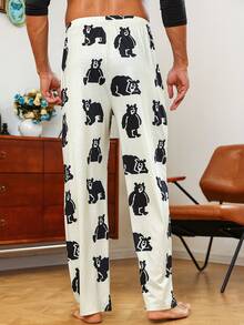 男士卡通圖案前打結睡褲 - 杏色 - 查看 2