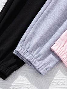 SHEIN 3pcs Tween Girl Solid Elastic Waist Sweatpants - Pink - View 5