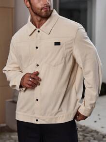 Manfinity Homme Men Plus Patched Detail Dual Pocket Corduroy Shacket - Apricot - View 1