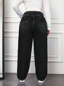 SHEIN Cottnline Plus Size Solid Color Jeans - Black - View 2