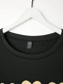 SHEIN LUNE Plus Heart Print Thermal Lined Sweatshirt - Black - View 3