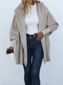 EMERY ROSE Abrigo de cuello cascada de manga murciélago con parte delantera abierta de peluche - Camel - Ver 4