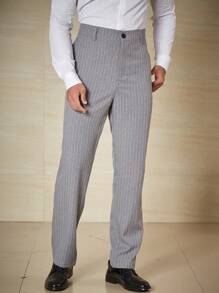 Calvornis Men Plus Striped Print Slant Pocket Suit Pants