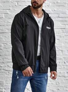 Manfinity Hypemode Nam Plus Đồ họa Chữ cái Dây kéo Dây rút áo có mũ Áo khoác - màu đen - Xem 8