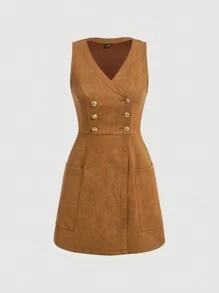 SHEIN MOD 雙排釦雙口袋洋裝無襯衫 - 棕色 - 查看 1