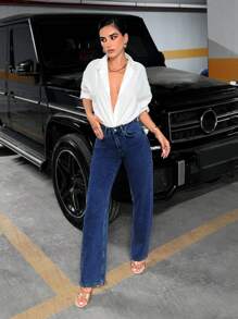 EURMUSE Women's Straight Leg Jeans - Navy Blue - View 5