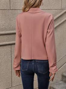 SHEIN LUNE 青果領抽褶袖開門襟西裝外套 - 藕粉色 - 查看 2