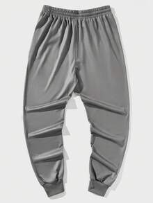 ROMWE MEN Street Life Nam Lá thư & In Thiên sứ Eo dây rút Quần thể thao - Xám - Xem 2