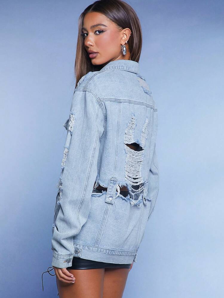 Detachable Button Ripped Denim Jacket