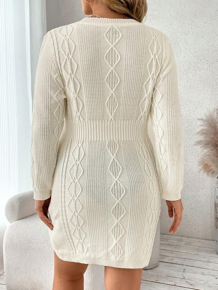 Plus Cable Knit Sweater Dress Without Belt Fall Cloth For Women