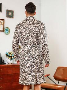 Men's Leopard Print Belted Robe - Apricot - View 2