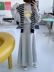 DAZY 字母圖案蝙蝠袖套頭衫&半身裙