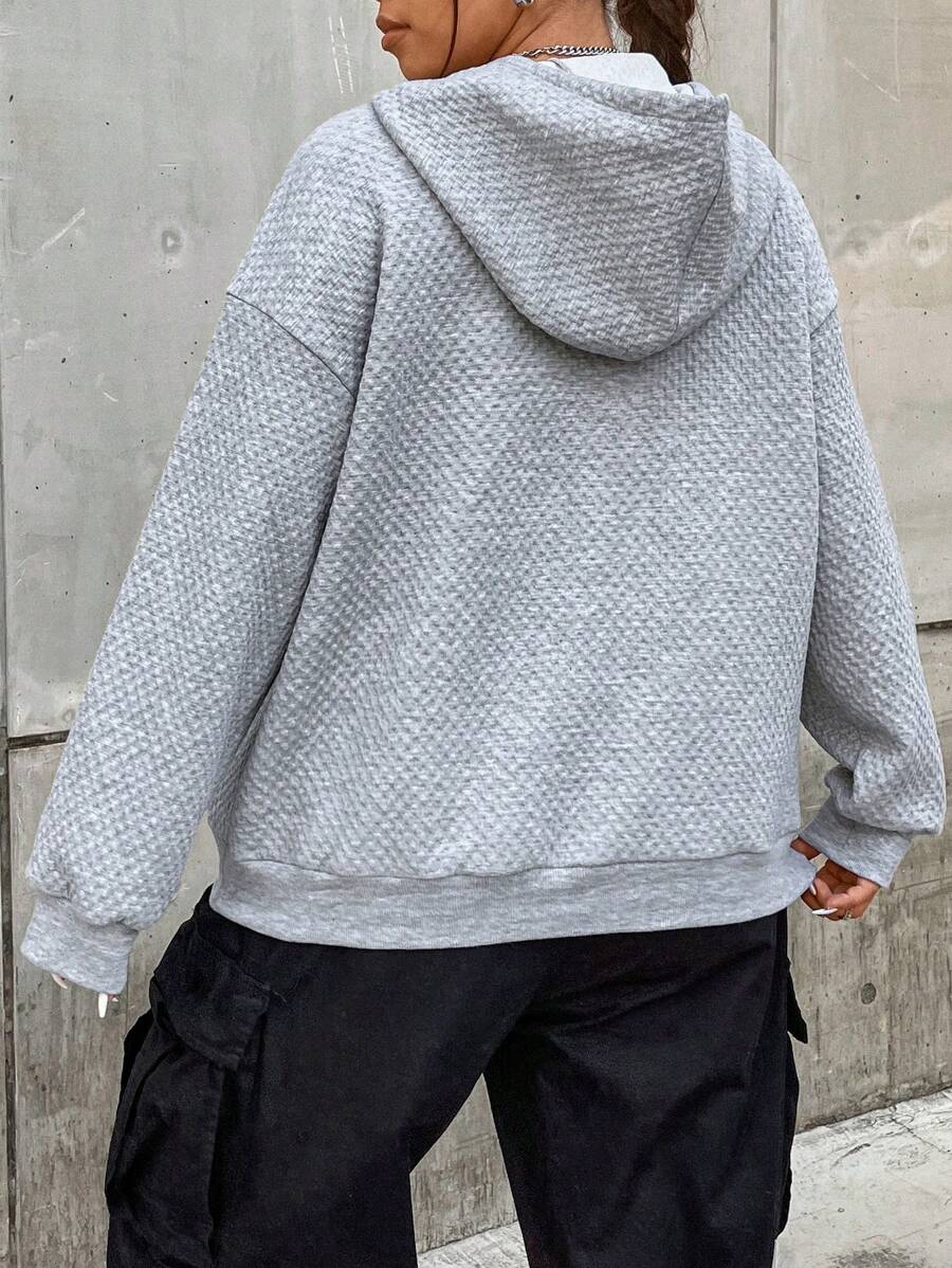 Flirla Áo nỉ thể thao và thường ngày cỡ lớn với họa tiết dệt nổi, kiểu áo nỉ chui đầu mùa thu. - Xám - Xem 1